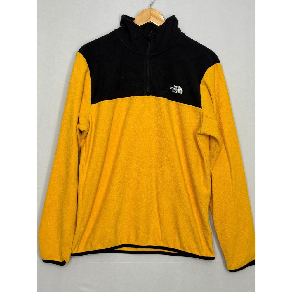 North Face Fleece Jacket Mens Yellow Black Colorblock 1/4 Zip Pullover Medium